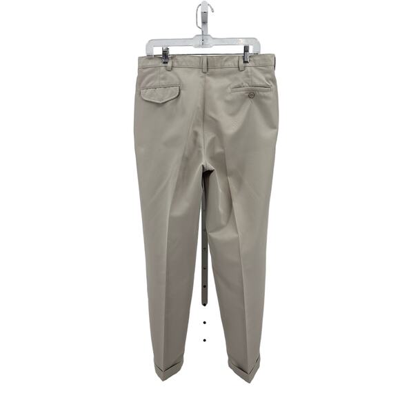 Silk Works Tan/Khaki Dress Pants Men's 34/32 Pleated Front Cuffed Hem Officewear - Picture 2 of 3